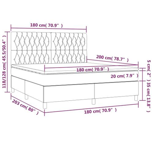 Vidaxl Sommier Tapissier Avec Matelas Et Led Noir 180x200 Cm Velours