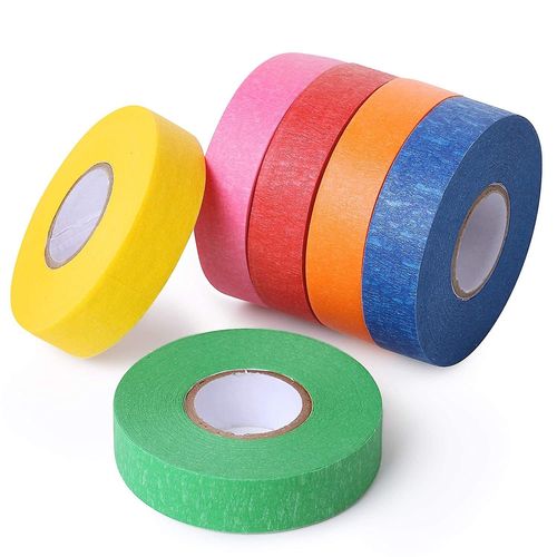 Lot de 6 rubans de masquage ¿ 15 m de longueur, 15 mm de largeur, couleurs vives, sans résidus, facile à déchirer, idéal pour les travaux manuels et le bricolage