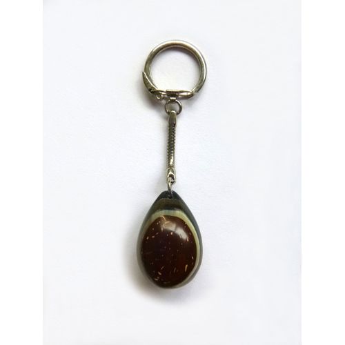 Porte-Clef Bijou Pendentif Oeuf Perle En Coroso, Morphil, Ivoire Végétal Du Guatemala, Marron, Blanc, Kaki, Noir Longueur 9,5 Cm
