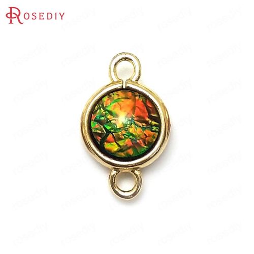 Pendentifs En Laiton Et Résine De Haute Qualité, Couleur Champagne Or, 2 Trous Colorés Style Arc-En-Ciel Rond, Breloques De Connexion, 16x9mm, 10 Pièces