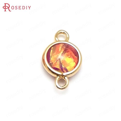 Pendentifs En Laiton Et Résine De Haute Qualité, Couleur Champagne Or, 2 Trous Colorés Style Arc-En-Ciel Rond, Breloques De Connexion, 16x9mm, 10 Pièces