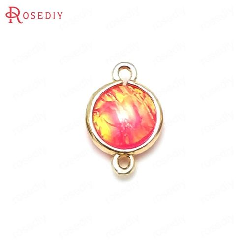 Pendentifs En Laiton Et Résine De Haute Qualité, Couleur Champagne Or, 2 Trous Colorés Style Arc-En-Ciel Rond, Breloques De Connexion, 16x9mm, 10 Pièces