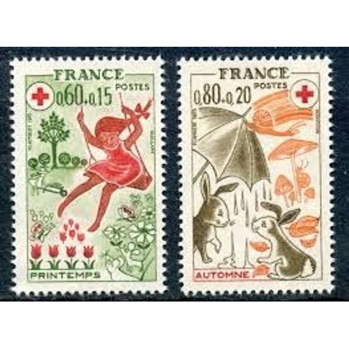 Au Profit De La Croix Rouge : Les Saisons ; Printemps Et Automne La Paire Année 1975 N° 1860 1861 Yvert Et Tellier Luxe