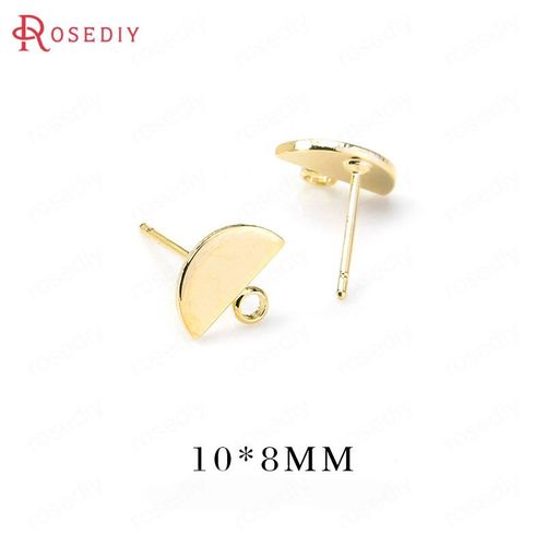Boucles D'oreilles En Laiton De Couleur Or 10*8mm, 10 Pièces, Broches De Forme Demi-Ronde Avec Trou De Suspension, Haute Qualité, Résultats De Bijoux De Bricolage