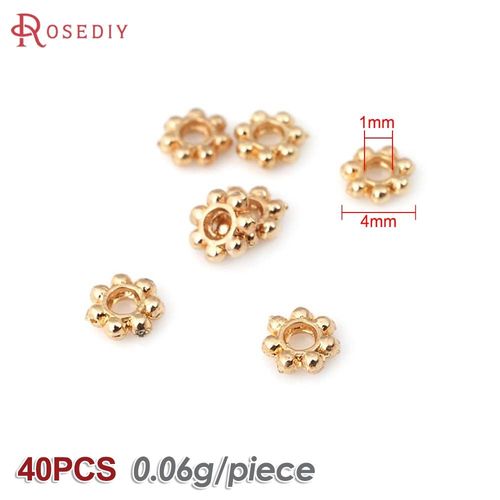 40 Pièces 4mm 5mm 6mm 7mm Haute Qualité Champagne 24k Couleur Or Plaqué Laiton Bracelets Fleur Entretoise Perles Diy Bijoux Accessoires
