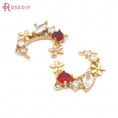 Breloques En Laiton Et Zircon, Couleur Champagne Or, 14x17mm, 6 Pièces, Pendentifs De Haute Qualité Avec Fleur Et Lune, Accessoires De Fabrication De Bijoux À Faire Soi-Même