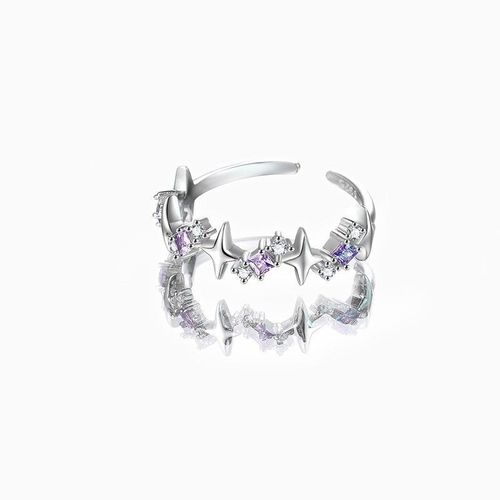 Bagues De Couple Ouvertes En Biscuits Violet Brillant Pour Femmes Et Hommes, Bague Réglable Étoile En Cristal Vintage, Bijoux D'amoureux, Mode, Y2k