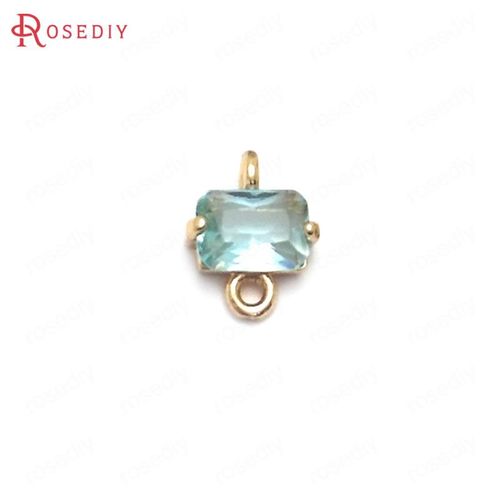 Breloques Rectangulaires En Laiton Et Verre De Haute Qualité, Couleur Champagne Or, 2 Trous, 10x8mm, Pendentifs, Accessoires De Bijouterie, Bricolage, 10 Pièces