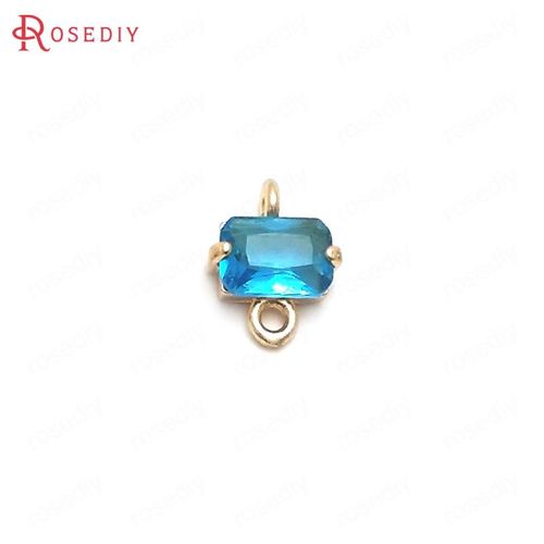 Breloques Rectangulaires En Laiton Et Verre De Haute Qualité, Couleur Champagne Or, 2 Trous, 10x8mm, Pendentifs, Accessoires De Bijouterie, Bricolage, 10 Pièces