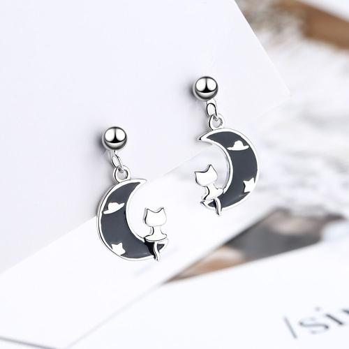 Boucles D'oreilles Coréennes En Forme De Lune Et D'étoile, Bijoux D'oreille De Chat, Goutte D'huile, Accessoires Mignons, Bonne Nuit, Fête D'anniversaire, Vacances, Cadeau