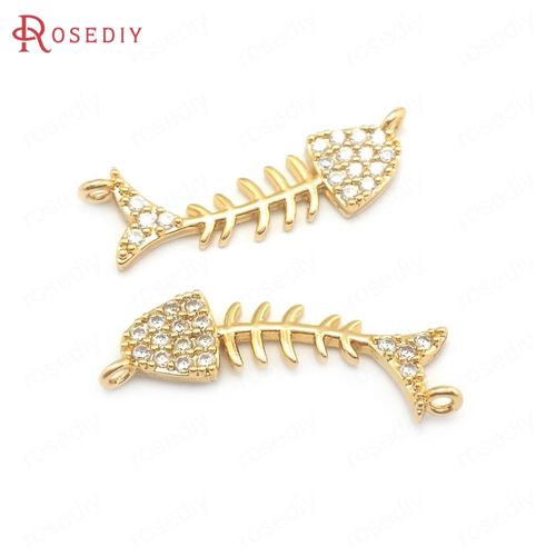 Breloques En Laiton Couleur Or 24k, Os De Poisson, Pendentifs, Fournitures Pour La Fabrication De Bijoux, Bricolage De Colliers, Boucles D'oreilles, Bracelets, Résultats, Accessoires