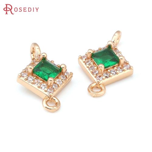 Breloques En Forme De Losange Pour La Fabrication De Bijoux, Lot De 4 Pièces De 10mm De Haute Qualité, Couleur Champagne Or, Verre De Zircon En Laiton, 2 Trous, Pendentifs