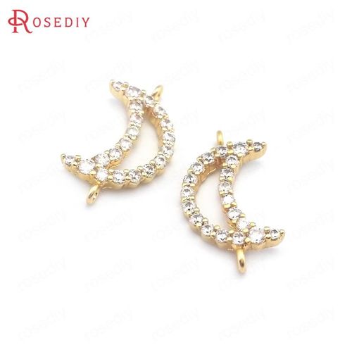 Pendentifs À Breloques En Laiton Et Zircon, Couleur Or, 6 Pièces, 1 Trou Et 2 Trous, Lune, Pour La Fabrication De Bijoux, Fournitures Et Accessoires