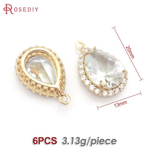 Pendentifs En Forme De Goutte En Or 18 Carats Pour Femmes, Breloques En Laiton Et Verre, Bijoux De Bricolage, Collier Exécutif, Boucles D'oreilles, Accessoires