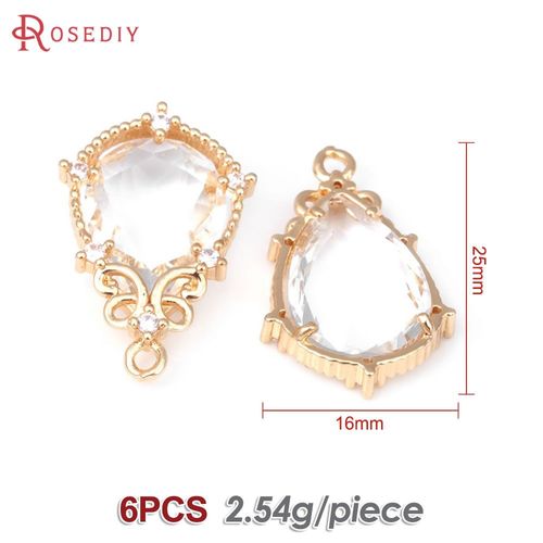 Breloques En Forme De Goutte De Verre En Or 18k Pour Femme, Accessoires De Bijoux, Collier, Boucles D'oreilles, 6 Pièces