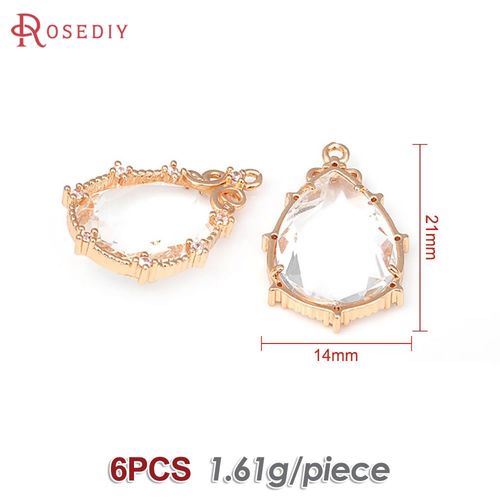 Breloques En Forme De Goutte De Verre En Or 18k Pour Femme, Accessoires De Bijoux, Collier, Boucles D'oreilles, 6 Pièces