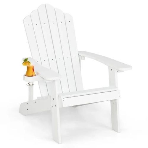 Costway Fauteuil De Jardin Adirondack En Hips Bois Massif Imperméable Avec Porte-Gobelet Charge 170kg Pour Piscine Terrasse Blanc