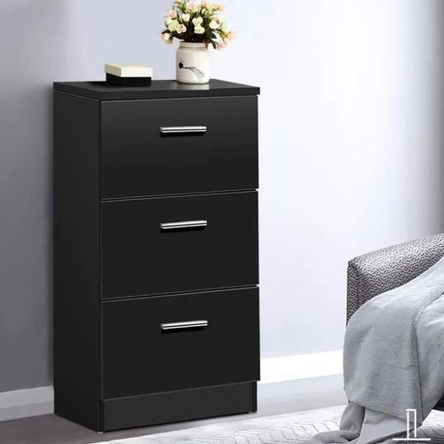Table De Chevet En Bois Avec 3 Tiroirs De Rangement Caisson De Rangement Pour Chambre Et Salon 35 X 38 X 67 Cm Noire
