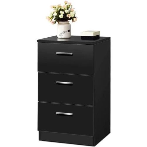 Costway Table De Chevet Haut Pour Lit À Ressorts Avec 3 Tiroirs De Rangement 35 X 38 X 67 Cm Forme Simple Et Contemporain Noir