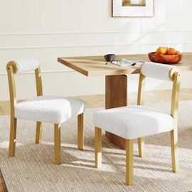 Costway Lot 2 Chaises À Manger En Bois D'hévéa - Siège Rembourré 50 X 46,5 Cm - Imitation Sherpa - Dossier Cylindrique Pour Café