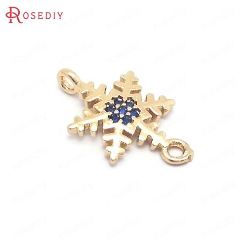 Pendentifs De Haute Qualité En Laiton Et Zircon, Couleur Champagne Or, 2 Trous, Flocon De Neige, 9.5x15mm, 10 Pièces