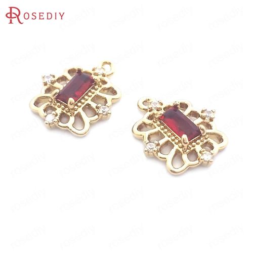 Pendentifs Rectangulaires En Laiton Et Verre, 10 Pièces, 10x13mm, Couleur Champagne Or, Haute Qualité, Accessoires De Bijouterie, Diy, 38342