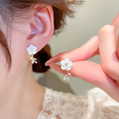 Boucles D'oreilles Fleur De Camélia Blanc Français Pour Femme, Boucles D'oreilles Fleur De Cuir Chevelu, Fête D'anniversaire, Accessoires De Bijoux De Mariage