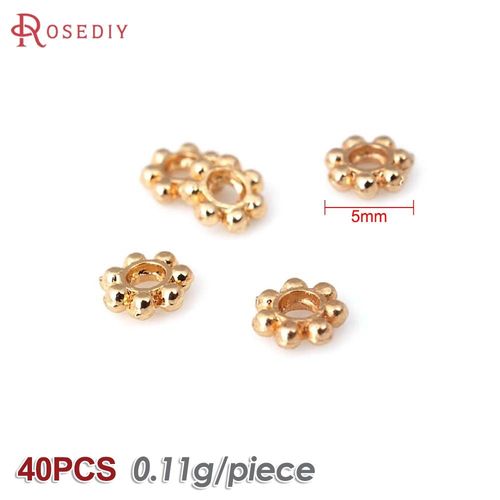 40 Pièces 4mm 5mm 6mm 7mm Haute Qualité Champagne 24k Couleur Or Plaqué Laiton Bracelets Fleur Entretoise Perles Diy Bijoux Accessoires