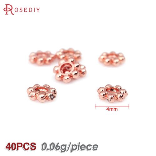 40 Pièces 4mm 5mm 6mm 7mm Haute Qualité Champagne 24k Couleur Or Plaqué Laiton Bracelets Fleur Entretoise Perles Diy Bijoux Accessoires
