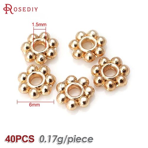 40 Pièces 4mm 5mm 6mm 7mm Haute Qualité Champagne 24k Couleur Or Plaqué Laiton Bracelets Fleur Entretoise Perles Diy Bijoux Accessoires