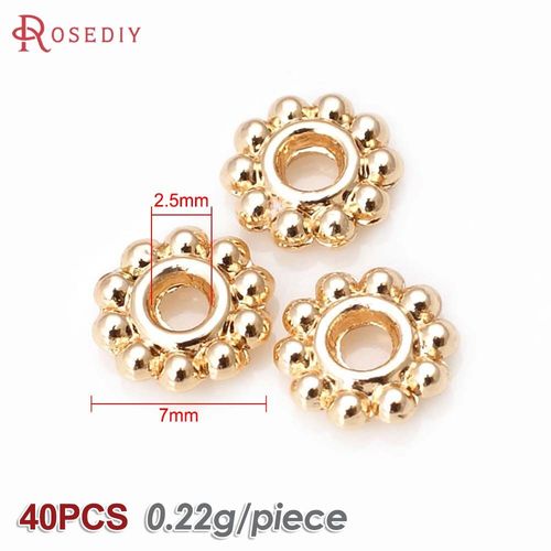 40 Pièces 4mm 5mm 6mm 7mm Haute Qualité Champagne 24k Couleur Or Plaqué Laiton Bracelets Fleur Entretoise Perles Diy Bijoux Accessoires