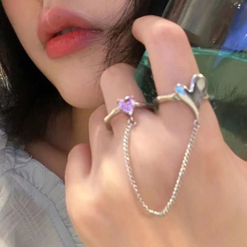 Bagues De Couple Ouvertes En Biscuits Violet Brillant Pour Femmes Et Hommes, Bague Réglable Étoile En Cristal Vintage, Bijoux D'amoureux, Mode, Y2k