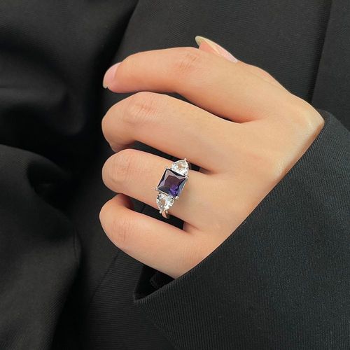 Bagues De Couple Ouvertes En Biscuits Violet Brillant Pour Femmes Et Hommes, Bague Réglable Étoile En Cristal Vintage, Bijoux D'amoureux, Mode, Y2k