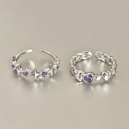 Bagues De Couple Ouvertes En Biscuits Violet Brillant Pour Femmes Et Hommes, Bague Réglable Étoile En Cristal Vintage, Bijoux D'amoureux, Mode, Y2k