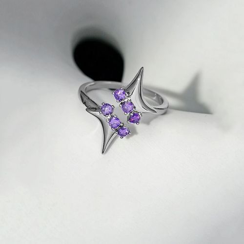 Bagues De Couple Ouvertes En Biscuits Violet Brillant Pour Femmes Et Hommes, Bague Réglable Étoile En Cristal Vintage, Bijoux D'amoureux, Mode, Y2k