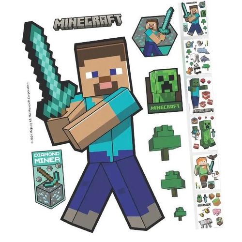 Lot de 6 Feuilles d'Autocollants Muraux en Vinyle - ROBA - Minecraft +50 Stickers pour Chambre et Salle de Jeux