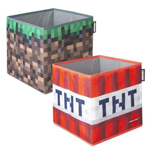 Lot De 2 Bacs De Rangement Pliables - Roba - Minecraft ¿ Bloc D'herbe & Tnt¿ Organisation Ludique Et Pratique