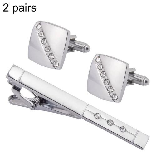 Ensemble De Boutons De Manchette Et Pince À Cravate-2 Paires Diamant Uni Brillant Brossé-