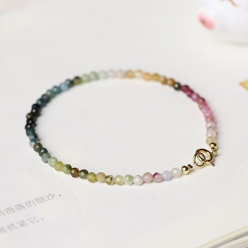 Bracelet En Perles De Clip De Tourmaline Multicolores À Facettes Pour Femme, Délicat, Petit, Naturel, Empilable