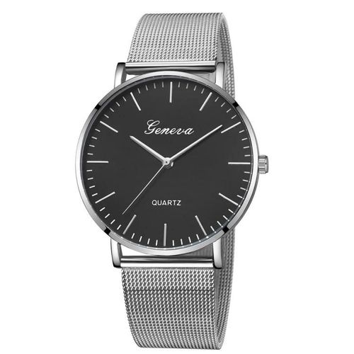Montre À Quartz Geneva-Bracelet En Maille D'acier Inoxydable Pour Hommes Et Femmes
