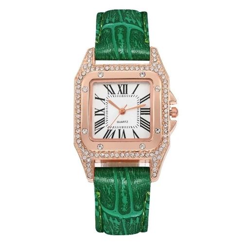 Montre À Quartz À Bracelet Carré Tonneau-Couleur Verte Pour Femme Par