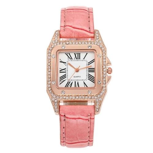 Montre À Quartz À Bracelet Carré Tonneau-Couleur Rose Pour Femme |