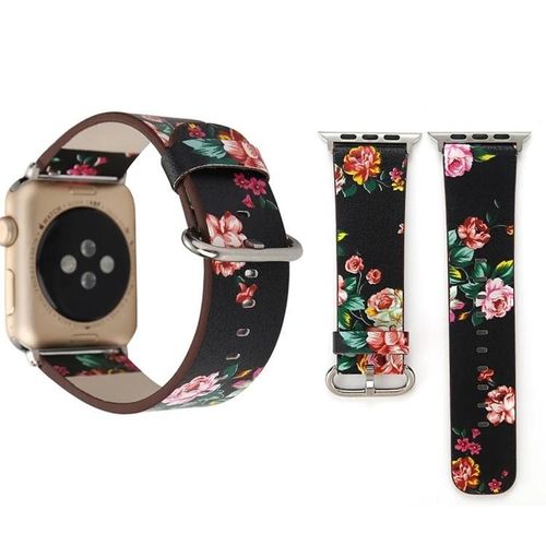 Bracelet De Montre En Cuir Pour Femmes À Motif Floral Pour Apple Watch Series 7/6/5/4/3/2/1