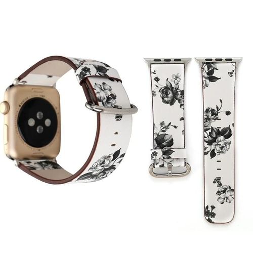 Bracelet De Montre En Cuir Pour Femmes À Motif Floral Pour Apple Watch Series 7/6/5/4/3/2/1