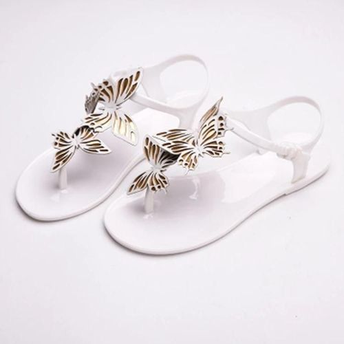 Peep Toe Jelly Tongs-Design Papillon D'été,Blanc,Taille 37 Blanc,37