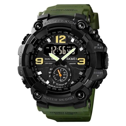 Montre Numérique De Sport-Antichoc,Grand Cadran,Vert Armée-Skmei 1637