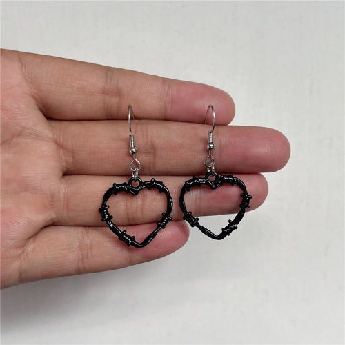 Boucles D'oreilles Coeur En Fil De Fer Barbelé Punk, Boucles D'oreilles Gothiques En Métal Barbelé, Boucles D'oreilles Goutte De Coeur Rose, Bijoux Noirs, Accessoires De Fête