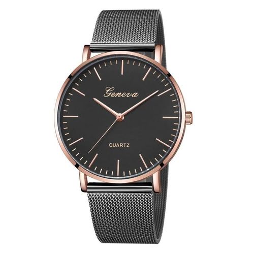 Montre À Quartz Geneva-Bracelet En Maille D'acier Inoxydable Pour Hommes Et Femmes