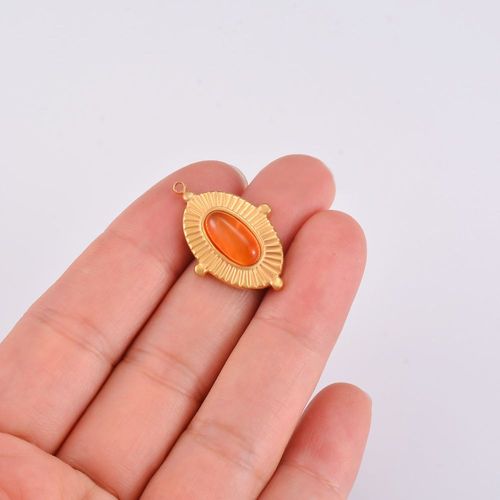 Breloques Vintage En Acier Inoxydable Pour Document Doré, Pierre Naturelle, Dos Plat, Pendentif, Bijoux De Bricolage, 5 Pièces/Lot, Vente En Gros