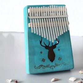 Piano À Pouce Kalimba-17 Tons Acajou-Bleu,Design Classique Cerf